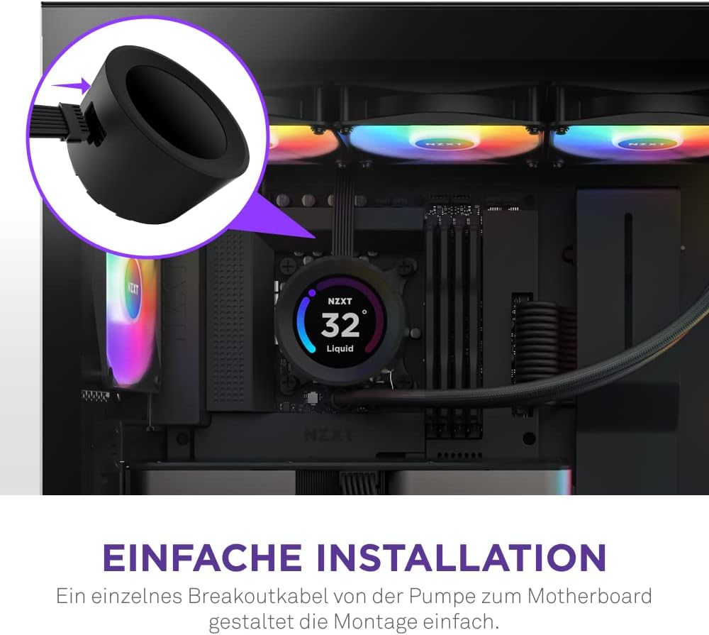 NZXT Kraken Elite 360 RGB - RL-KR36E-B1-360mm AIO CPU Wasserkühlung - 2,36" LCD Display 640x640-3x120mm Core Fans - EIN Breakoutkabel zur einfachen Installation - anpassbar durch NZXT CAM, Schwarz