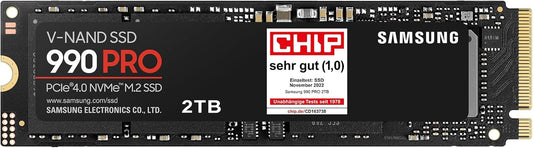 Samsung 990 PRO NVMe M.2 SSD, 2 TB, PCIe 4.0, 7.450 MB/s Lesen, 6.900 MB/s Schreiben, Interne SSD, Interne SSD für Gaming und Videobearbeitung, Schwarz, MZ-V9P2T0BW