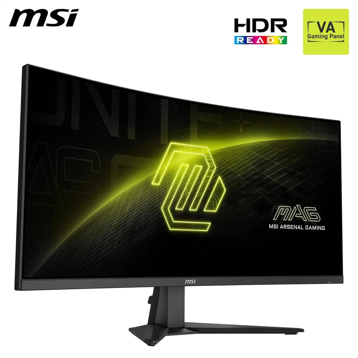MSI MAG 346CQ 34-Zoll UWQHD Curved Gaming Monitor, 3440 x 1440, 1500R, VA, 180Hz, 1ms, HDR Ready, Eye Care, HDMI 2.0b, DP 1.4a, Frame-Less Design, Neigbar, Vesa kombatibel, Schwarz