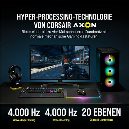 CORSAIR K100 RGB Optisch-Mechanische Kabelgebundene Gaming-Tastatur - OPX Linear-Schalter - PBT Double-Shot Tastenkappen - Elgato Stream Deck & iCUE Kompatibel - PC, Mac, Xbox - QWERTZ DE - Schwarz
