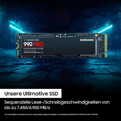 Samsung 990 PRO NVMe M.2 SSD , 1 TB, PCIe 4.0, 7.450 MB/s Lesen, 6.900 MB/s Schreiben, Interne SSD für Gaming und Videobearbeitung, Schwarz, MZ-V9P1T0BW