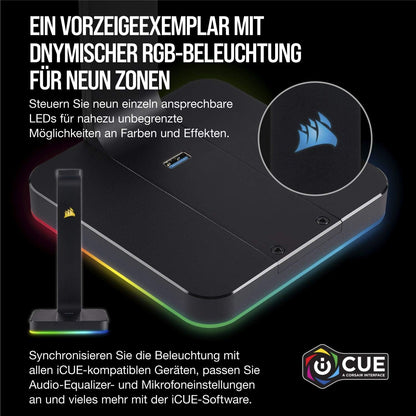 Corsair ST100 Premium Kopfhörer-Ständer (2x USB 3.1, Aluminium, 7.1 Dolby Audio Ausgang) schwarz