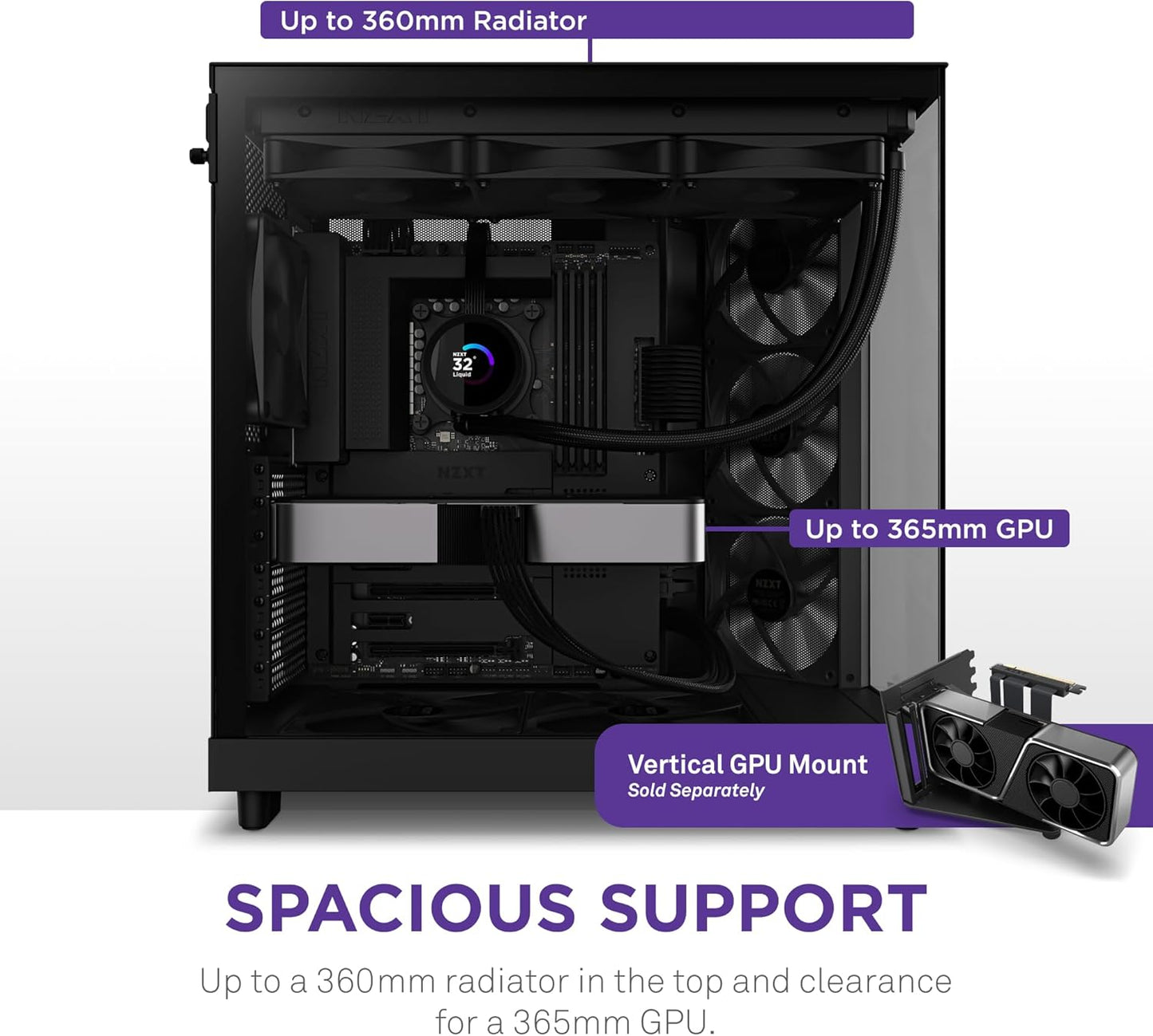 NZXT H6 Flow | CC-H61FB-01 | Kompaktes Mid-Tower Gehäuse mit Zwei Kammern | Glaspaneele mit Panoramablick | Hochleistungs-Airflow-Panels | Inklusive 3 x 120 mm-Lüfter | Kabelmanagement | Schwarz