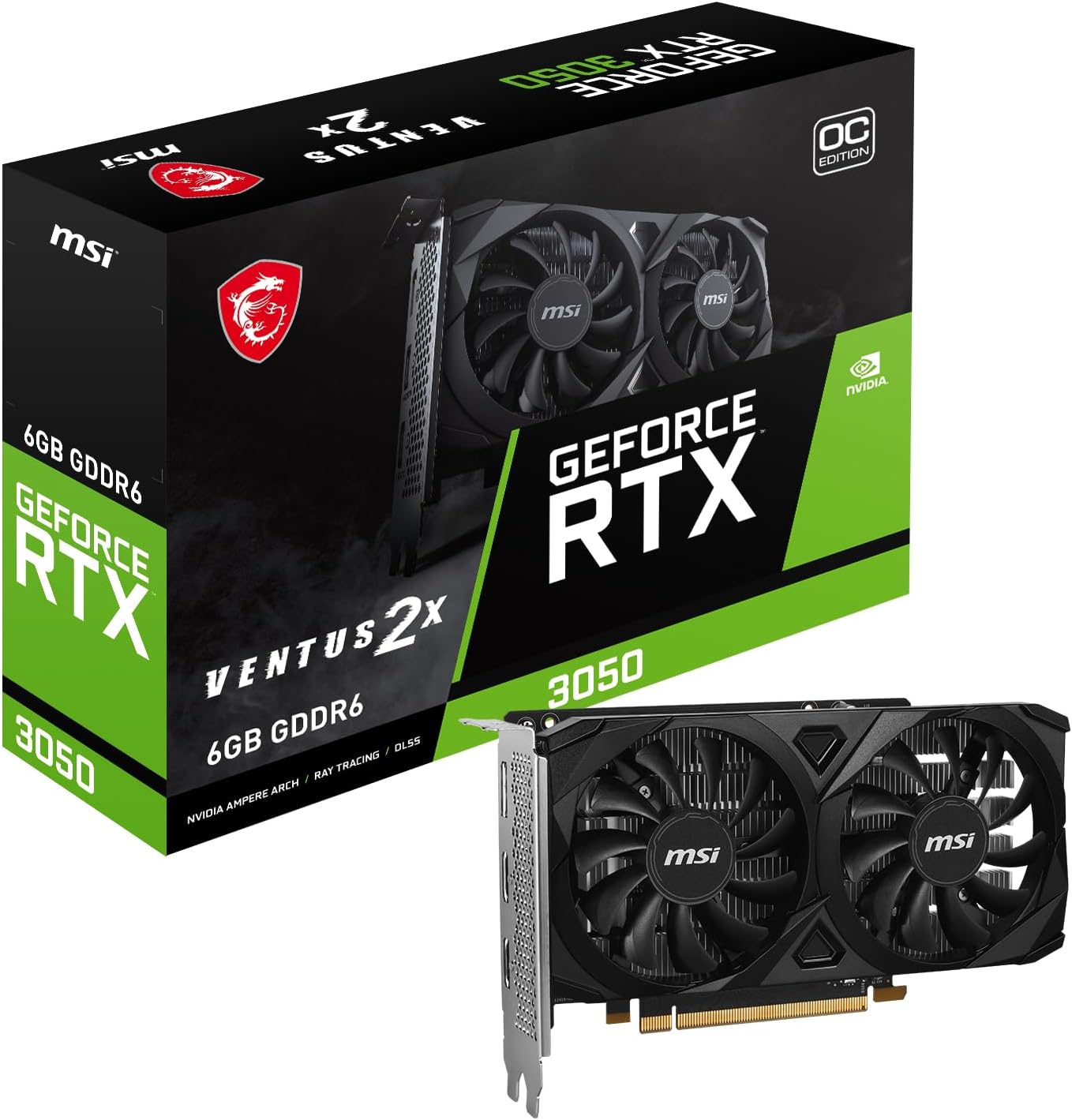 MSI GeForce RTX 3050 Ventus 2X E 6G OC - 6GB GDDR6, 14 Gbps, 96-bit