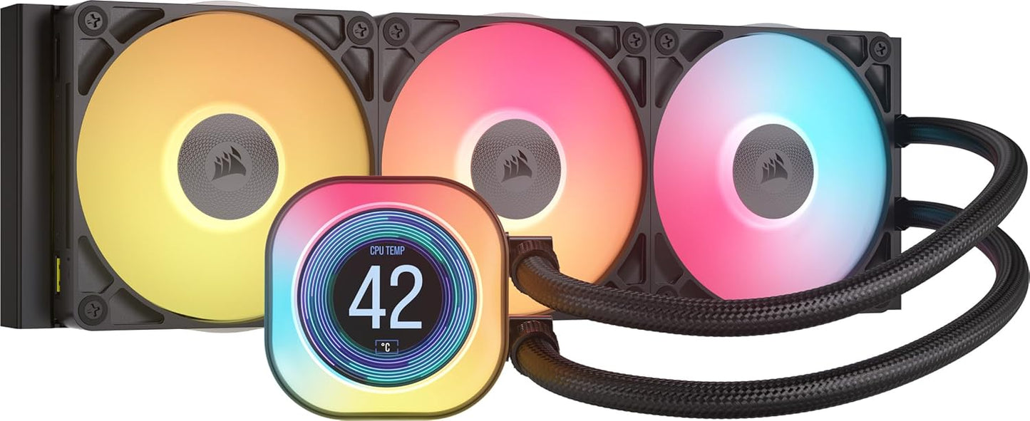 CORSAIR iCUE LINK Titan 360 RX LCD CPU-Flüssigkeitskühler – 360mm AIO – FlowDrive-Kühl-Engine – Intel LGA 1851/1700, AMD AM5/AM4 – 3X RX120 RGB-Lüfter – iCUE LINK-System-Hub Inbegriffen – Schwarz