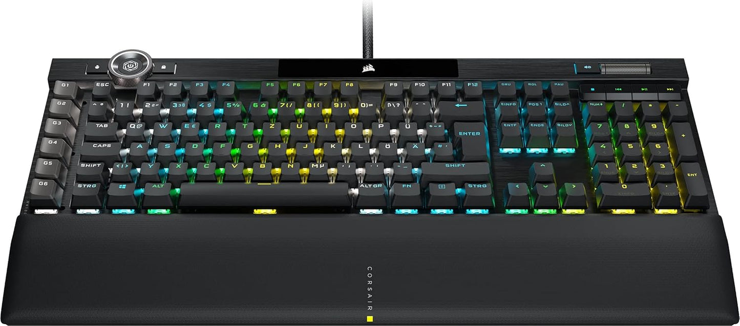 CORSAIR K100 RGB Optisch-Mechanische Kabelgebundene Gaming-Tastatur - OPX Linear-Schalter - PBT Double-Shot Tastenkappen - Elgato Stream Deck & iCUE Kompatibel - PC, Mac, Xbox - QWERTZ DE - Schwarz