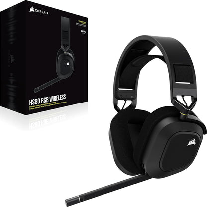 CORSAIR HS80 RGB WIRELESS Multiplattform-Gaming-Headset - Dolby Atmos - Omnidirektionales Mikrofon - iCUE-Kompatibel - PC, Mac, PS5, PS4 - Carbon