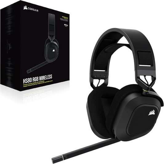 CORSAIR HS80 RGB WIRELESS Multiplattform-Gaming-Headset - Dolby Atmos - Omnidirektionales Mikrofon - iCUE-Kompatibel - PC, Mac, PS5, PS4 - Carbon