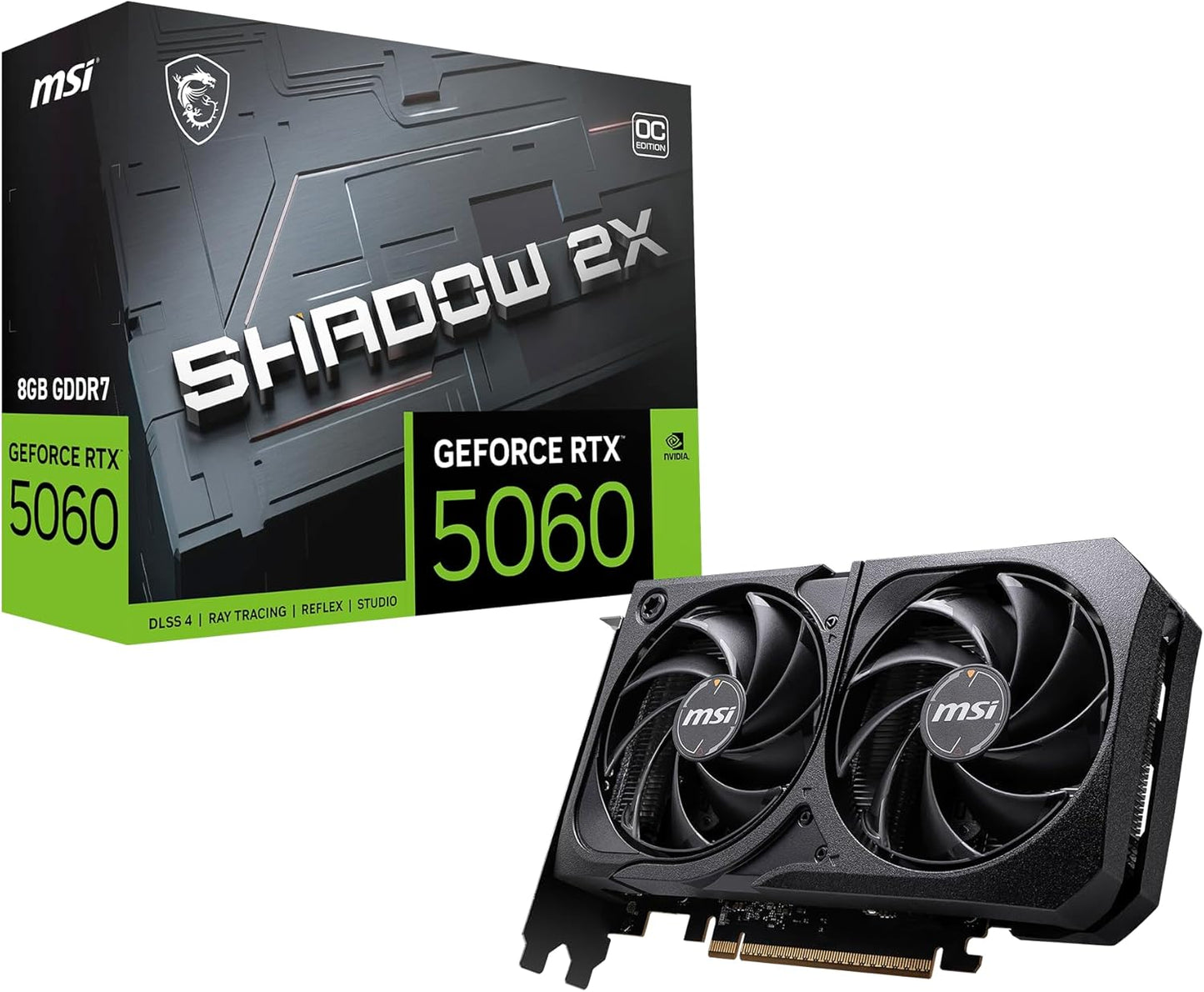 MSI GeForce RTX 5060 8G Shadow 2X OC - 8GB GDDR7 (28Gbps/128-bit), PCIe 5, Boost: 2535 Hz, HDMI 2.1b, DisplayPort 2.1b