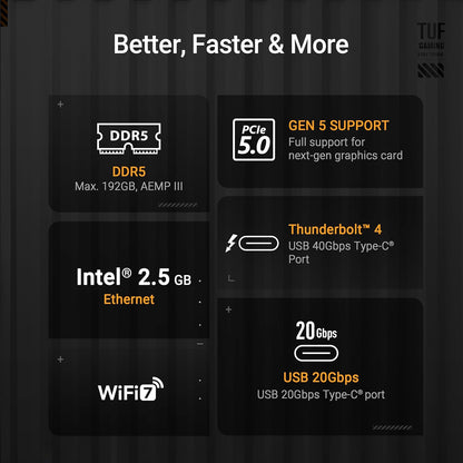ASUS TUF Gaming Z890-PLUS WiFi Mainboard Sockel Intel LGA 1851 (ATX, PCIe 5.0, DDR5, DisplayPort, HDMI, Thunderbolt 4, 4X M.2, WiFi 7, Q-Release, Aura Sync)