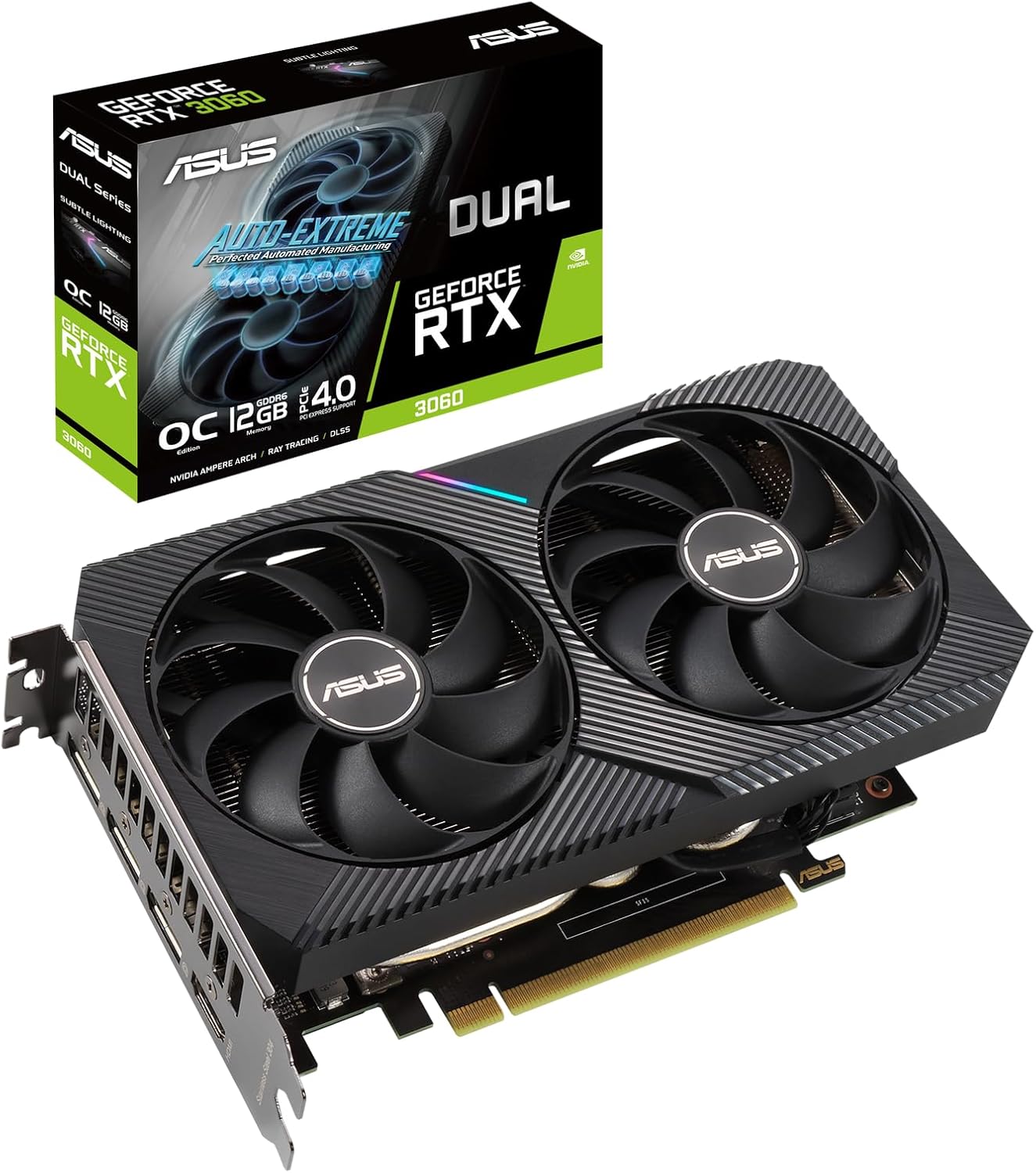 ASUS GeForce Dual RTX 3060 12GB V2 OC Edition Gaming Grafikkarte (GDDR6 Speicher, PCIe 4.0, 1x HDMI 2.1, 3x DisplayPort 1.4a, DUAL-RTX3060-O12G-V2)