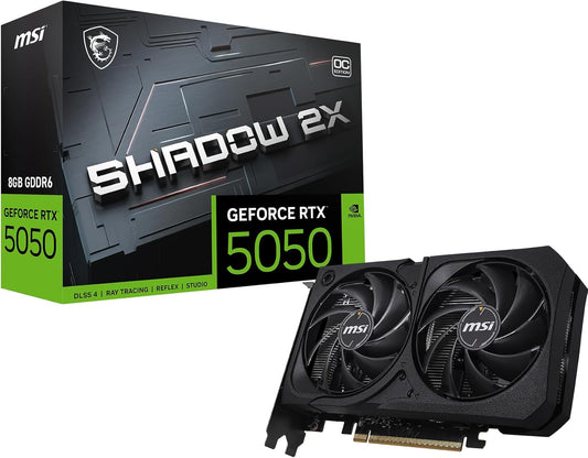 MSI GeForce RTX 5050 8G Shadow 2X OC - 8GB GDDR6 (20Gbps/128-bit), PCIe 5, Boost: 2602 Hz, HDMI 2.1b, DisplayPort 2.1b