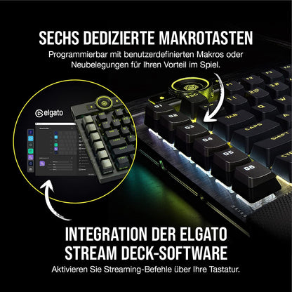 CORSAIR K100 RGB Optisch-Mechanische Kabelgebundene Gaming-Tastatur - OPX Linear-Schalter - PBT Double-Shot Tastenkappen - Elgato Stream Deck & iCUE Kompatibel - PC, Mac, Xbox - QWERTZ DE - Schwarz