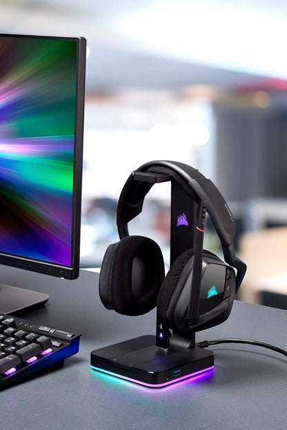 Corsair ST100 Premium Kopfhörer-Ständer (2x USB 3.1, Aluminium, 7.1 Dolby Audio Ausgang) schwarz