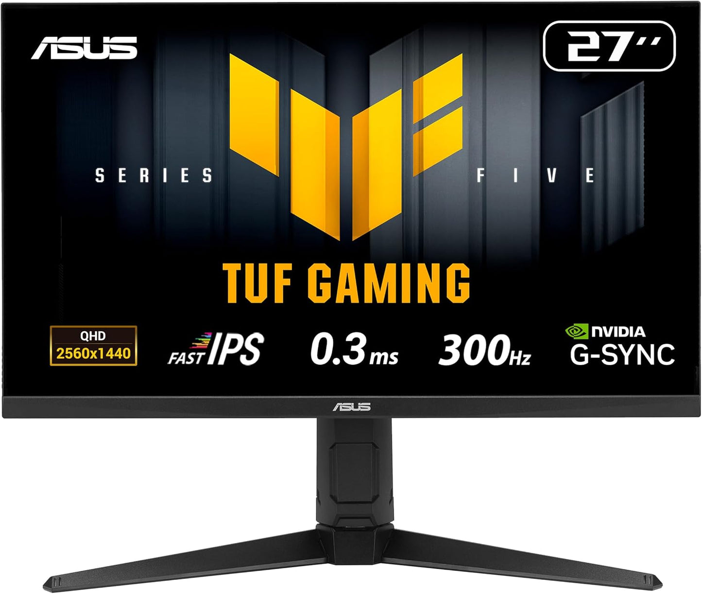 ASUS TUF Gaming VG27AQML5A QHD Monitor (27 Zoll, 2560 x 1440, 300Hz, Fast IPS, ELMB Sync, AMD FreeSync Premium, VESA DisplayHDR 400, 0,3ms Reaktionszeit, Lautsrecher, 2X HDMI, DisplayPort, Gaming AI)