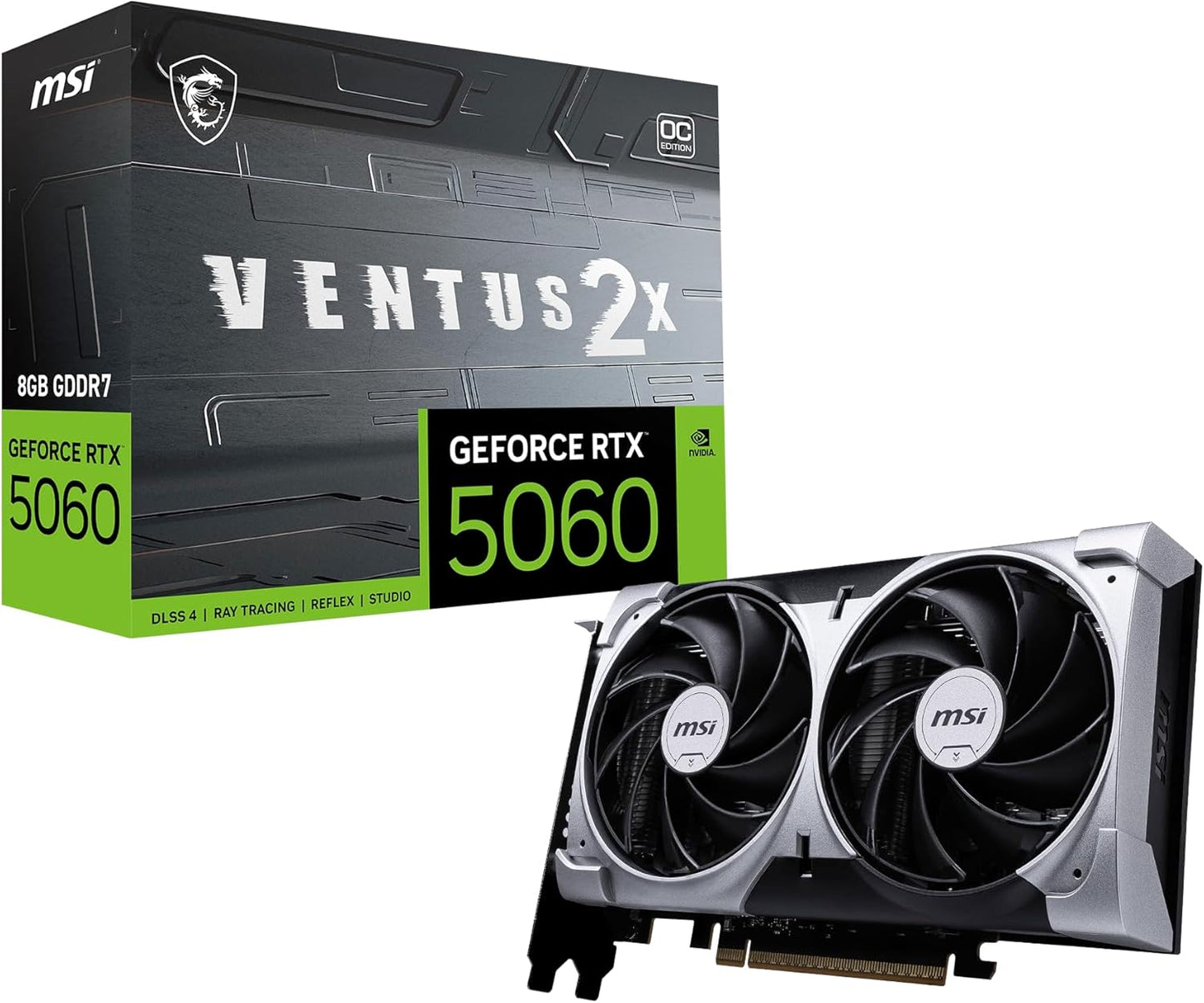 MSI GeForce RTX 5060 8G Ventus 2X OC - 8GB GDDR7 (28Gbps/128-bit), PCIe 5, Boost: 2527 Hz, HDMI 2.1b, DisplayPort 2.1b
