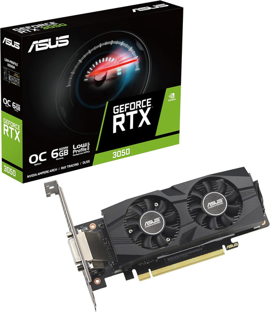 ASUS GeForce RTX 3050 LP BRK OC Edition 6GB GDDR6 Gaming Grafikkarte (Nvidia RTX3050, PCIe 4.0, 1x DVI-D, 1x HDMI 2.1, 1x DisplayPort 1.4a, RTX3050-O6G-LP-BRK)