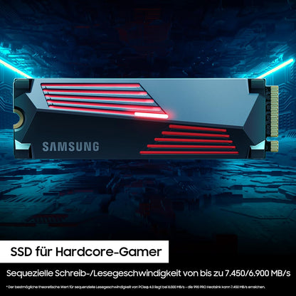 Samsung 990 PRO NVMe M.2 SSD mit Heatsink, 2 TB, PCIe 4.0, 7.450 MB/s Lesen, 6.900 MB/s Schreiben, Interne SSD für PC-/Konsolen-Gaming und Videobearbeitung, MZ-V9P2T0CW