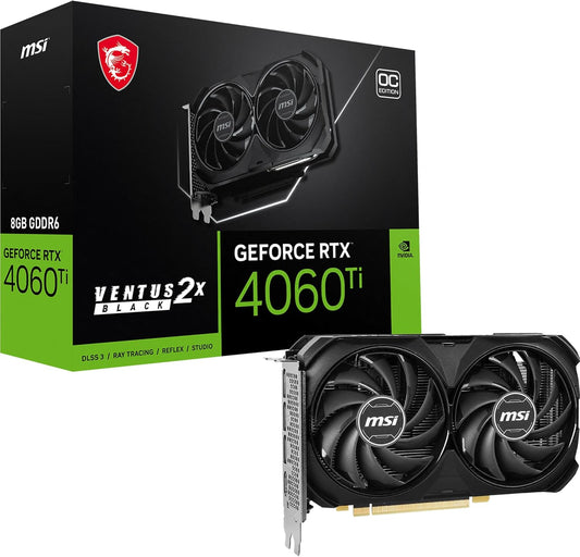 MSI GeForce RTX 4060 Ti Ventus 2X Black 8G OC Grafikkarte -NVIDIA RTX 4060 Ti, 8 GB GDDR6 Speicher, 18Gbps, PCIe 4.0, DLSS3