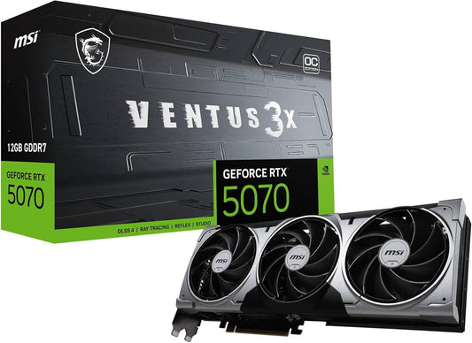 MSI GeForce RTX 5070 12G Ventus 3X OC - 12GB GDDR7 (28Gbps/192-bit), PCIe 5, Boost: 2542 MHz, HDMI 2.1b, DisplayPort 2.1b