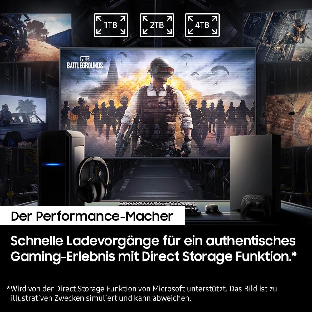 Samsung 990 PRO NVMe M.2 SSD , 1 TB, PCIe 4.0, 7.450 MB/s Lesen, 6.900 MB/s Schreiben, Interne SSD für Gaming und Videobearbeitung, Schwarz, MZ-V9P1T0BW