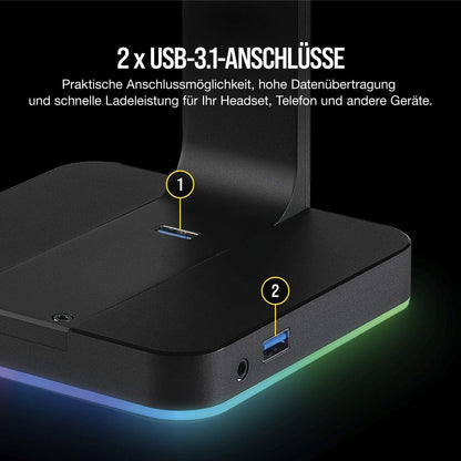 Corsair ST100 Premium Kopfhörer-Ständer (2x USB 3.1, Aluminium, 7.1 Dolby Audio Ausgang) schwarz