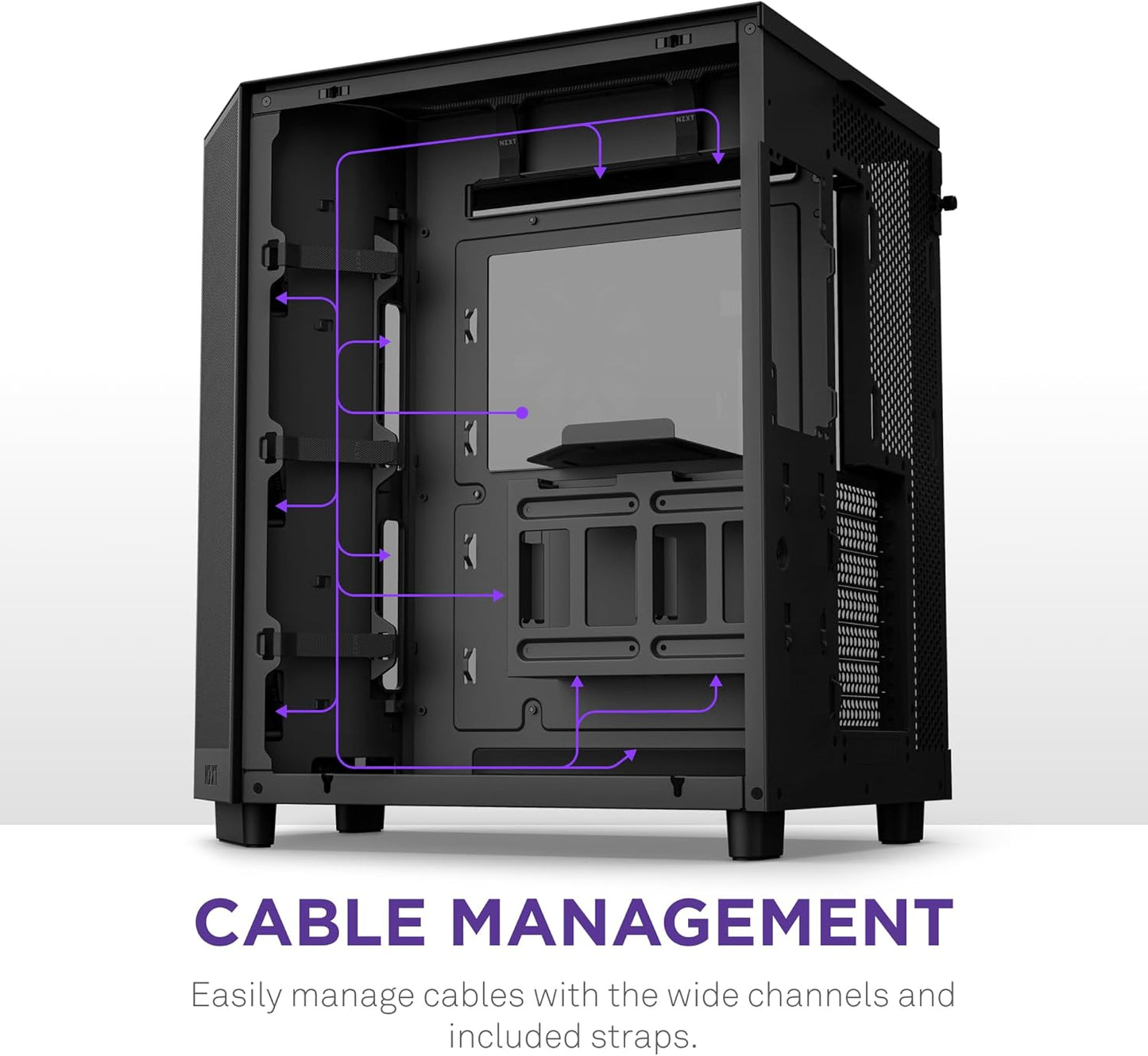 NZXT H6 Flow | CC-H61FB-01 | Kompaktes Mid-Tower Gehäuse mit Zwei Kammern | Glaspaneele mit Panoramablick | Hochleistungs-Airflow-Panels | Inklusive 3 x 120 mm-Lüfter | Kabelmanagement | Schwarz