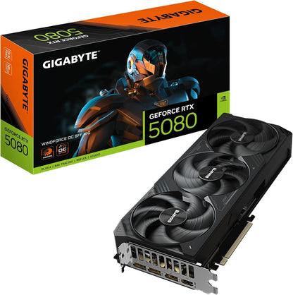 Gigabyte GeForce RTX 5080 WINDFORCE OC SFF 16G Grafikkarte - 16 GB GDDR7, 256 Bit, PCI-E 5.0, 2670MHz Kernfrequenz, 3 x DP 2.1a, 1 x HDMI 2.1b, GV-N5080WF3OC-16GD