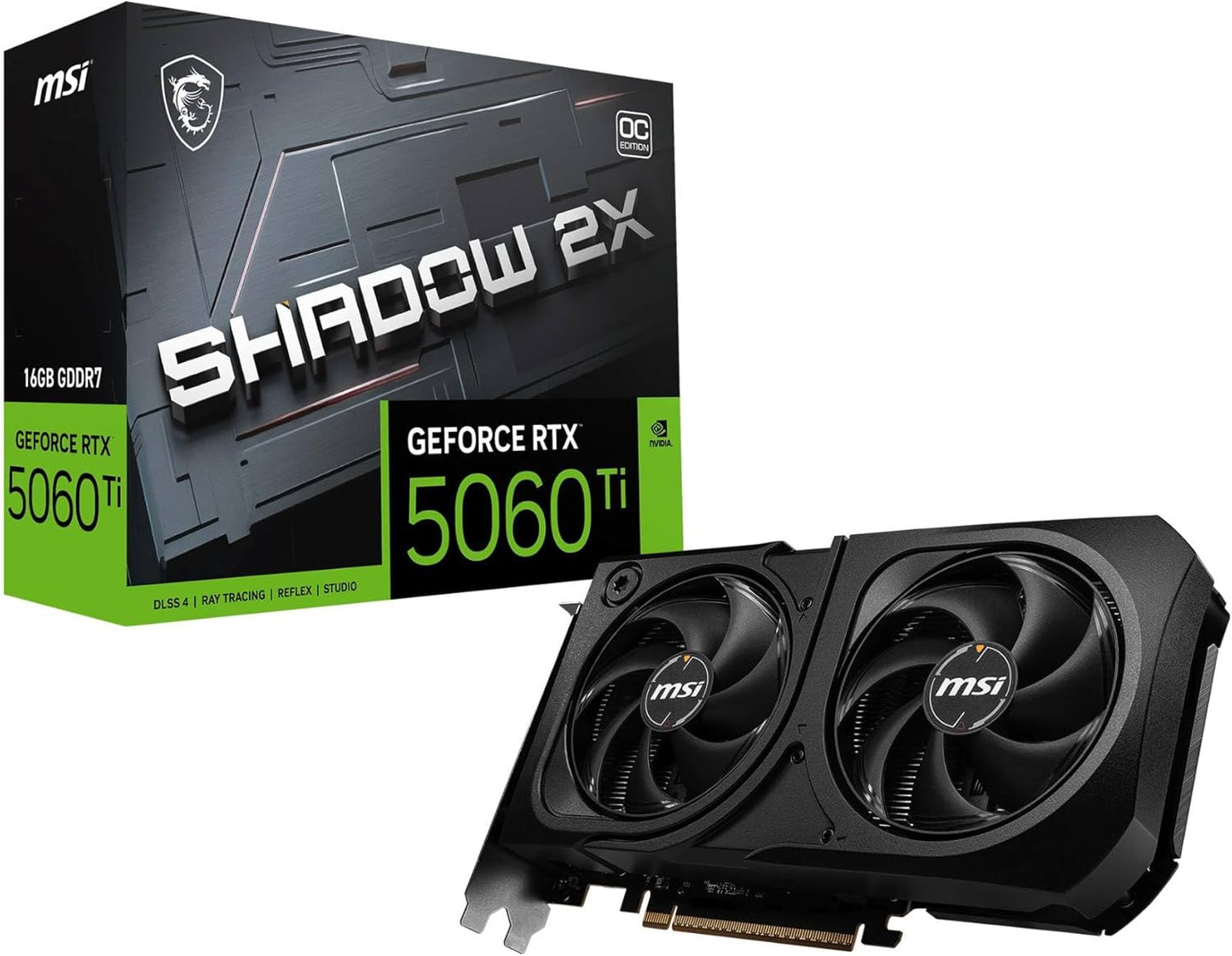 MSI GeForce RTX 5060 Ti 16G Shadow 2X OC Plus - 16GB GDDR7 (28Gbps/128-bit), PCIe 5, Boost: 2602 MHz, HDMI 2.1b, DisplayPort 2.1b, Metall Rückplatte
