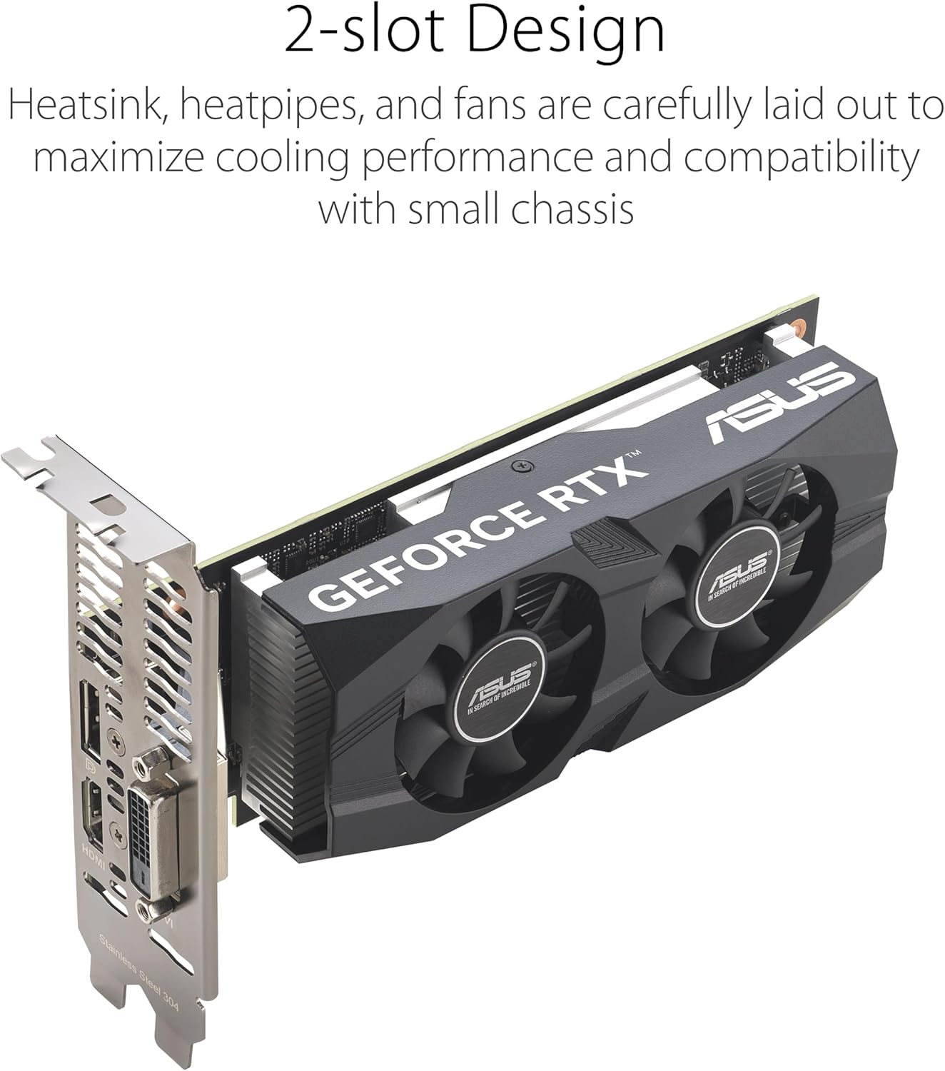 ASUS GeForce RTX 3050 LP BRK OC Edition 6GB GDDR6 Gaming Grafikkarte (Nvidia RTX3050, PCIe 4.0, 1x DVI-D, 1x HDMI 2.1, 1x DisplayPort 1.4a, RTX3050-O6G-LP-BRK)