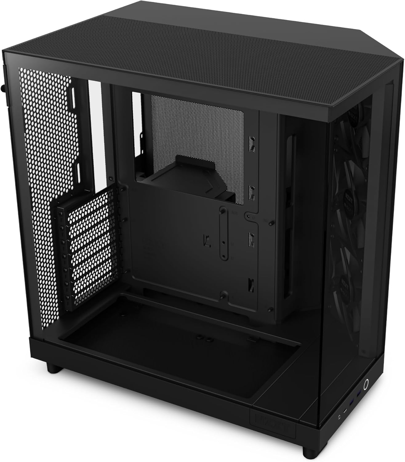 NZXT H6 Flow | CC-H61FB-01 | Kompaktes Mid-Tower Gehäuse mit Zwei Kammern | Glaspaneele mit Panoramablick | Hochleistungs-Airflow-Panels | Inklusive 3 x 120 mm-Lüfter | Kabelmanagement | Schwarz