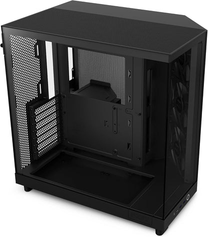 NZXT H6 Flow | CC-H61FB-01 | Kompaktes Mid-Tower Gehäuse mit Zwei Kammern | Glaspaneele mit Panoramablick | Hochleistungs-Airflow-Panels | Inklusive 3 x 120 mm-Lüfter | Kabelmanagement | Schwarz