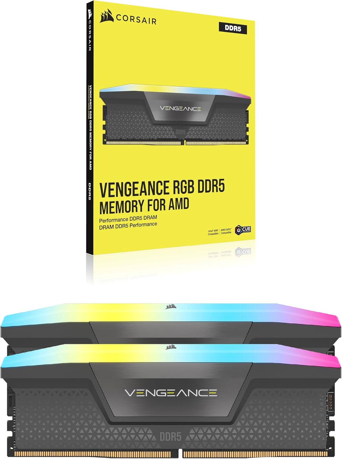 CORSAIR Vengeance RGB DDR5 RAM 64GB (2x32GB) 6000MHz CL30-36-36-76 1.40V AMD Expo Intel XMP 3.0 Desktop-Arbeitsspeicher – Grau (CMH64GX5M2B6000Z30)