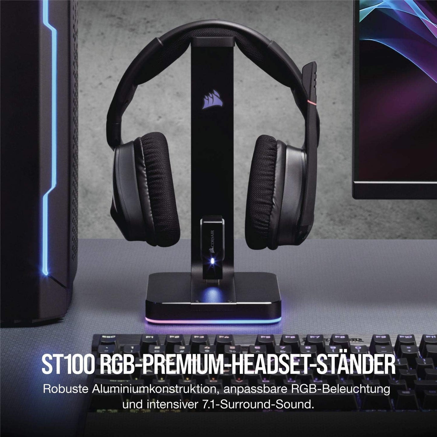 Corsair ST100 Premium Kopfhörer-Ständer (2x USB 3.1, Aluminium, 7.1 Dolby Audio Ausgang) schwarz