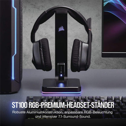 Corsair ST100 Premium Kopfhörer-Ständer (2x USB 3.1, Aluminium, 7.1 Dolby Audio Ausgang) schwarz
