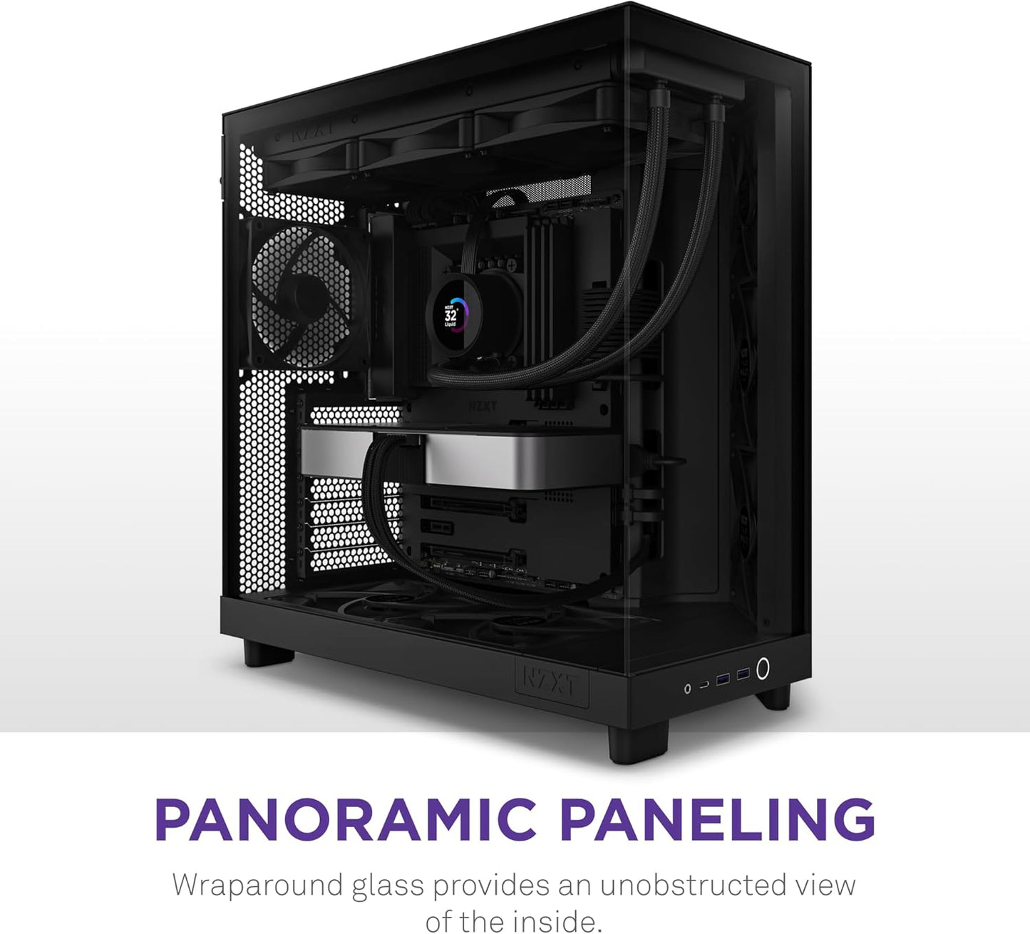NZXT H6 Flow | CC-H61FB-01 | Kompaktes Mid-Tower Gehäuse mit Zwei Kammern | Glaspaneele mit Panoramablick | Hochleistungs-Airflow-Panels | Inklusive 3 x 120 mm-Lüfter | Kabelmanagement | Schwarz