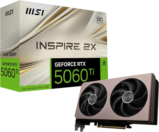 MSI GeForce RTX 5060 Ti 16G Inspire 2X OC - 16GB GDDR7 (28Gbps/128-bit), PCIe 5, Boost: 2617 MHz, HDMI 2.1b, DisplayPort 2.1b