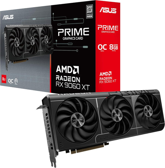 ASUS Prime Radeon RX 9060 XT OC Edition 8GB GDDR6 Gaming Grafikkarte (AMD Radeon RX9060XT, AMD RDNA 4 Architektur, PCIe 5.0, 1x HMDI 2.1b, 2X DisplayPort 2.1a, PRIME-RX9060XT-O8G)
