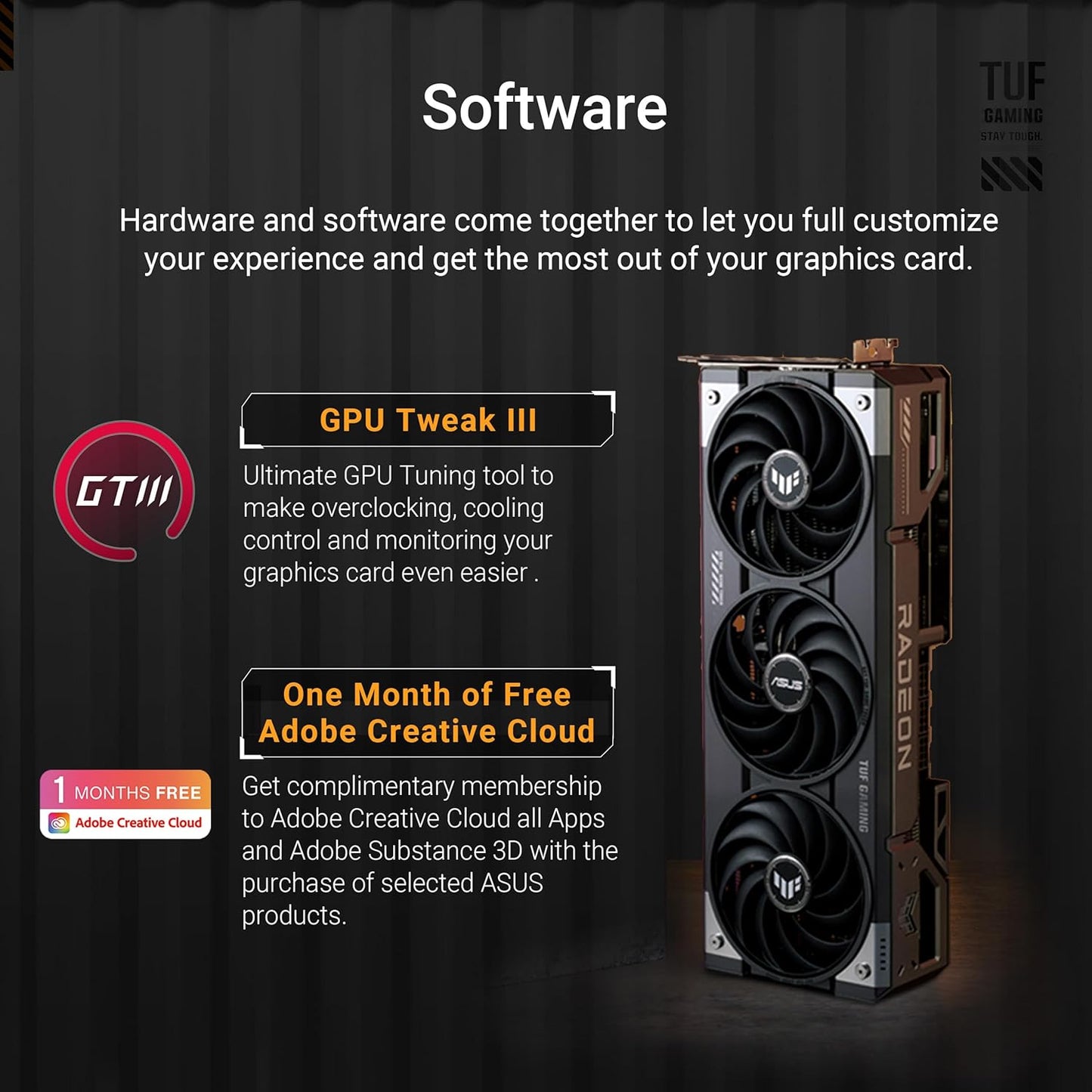 ASUS TUF Gaming Radeon RX 9070 XT OC Edition 16GB GDDR6 Grafikkarte (AMD Radeon Radeon RX9070XT, PCIe 5.0, 1x HDMI 2.1b, 3X DisplayPort 2.1a, 3.125-Slot-Design, TUF-RX9070XT-O16G-GAMING)