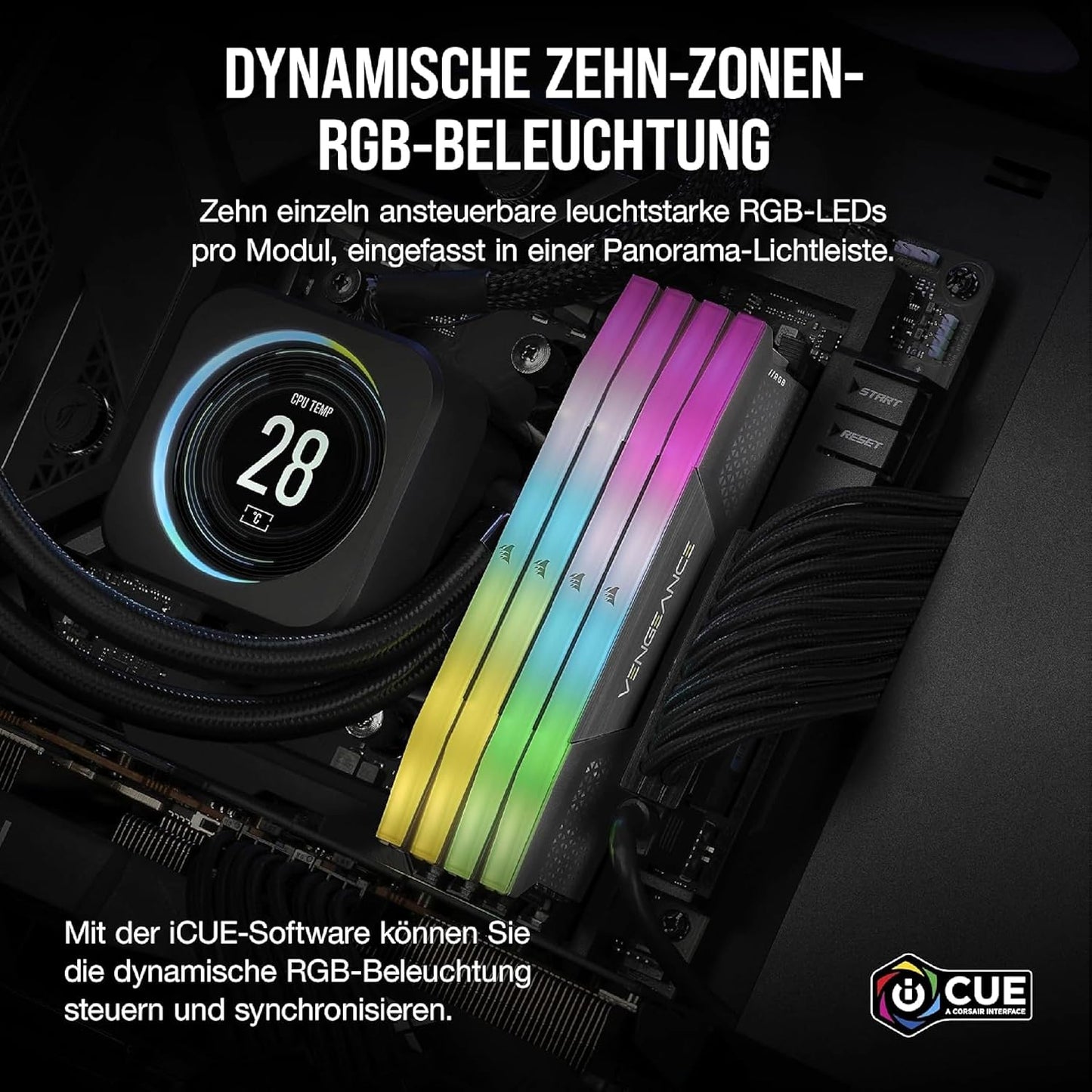CORSAIR Vengeance RGB DDR5 RAM 64GB (2x32GB) 6000MHz CL30-36-36-76 1.40V AMD Expo Intel XMP 3.0 Desktop-Arbeitsspeicher – Grau (CMH64GX5M2B6000Z30)