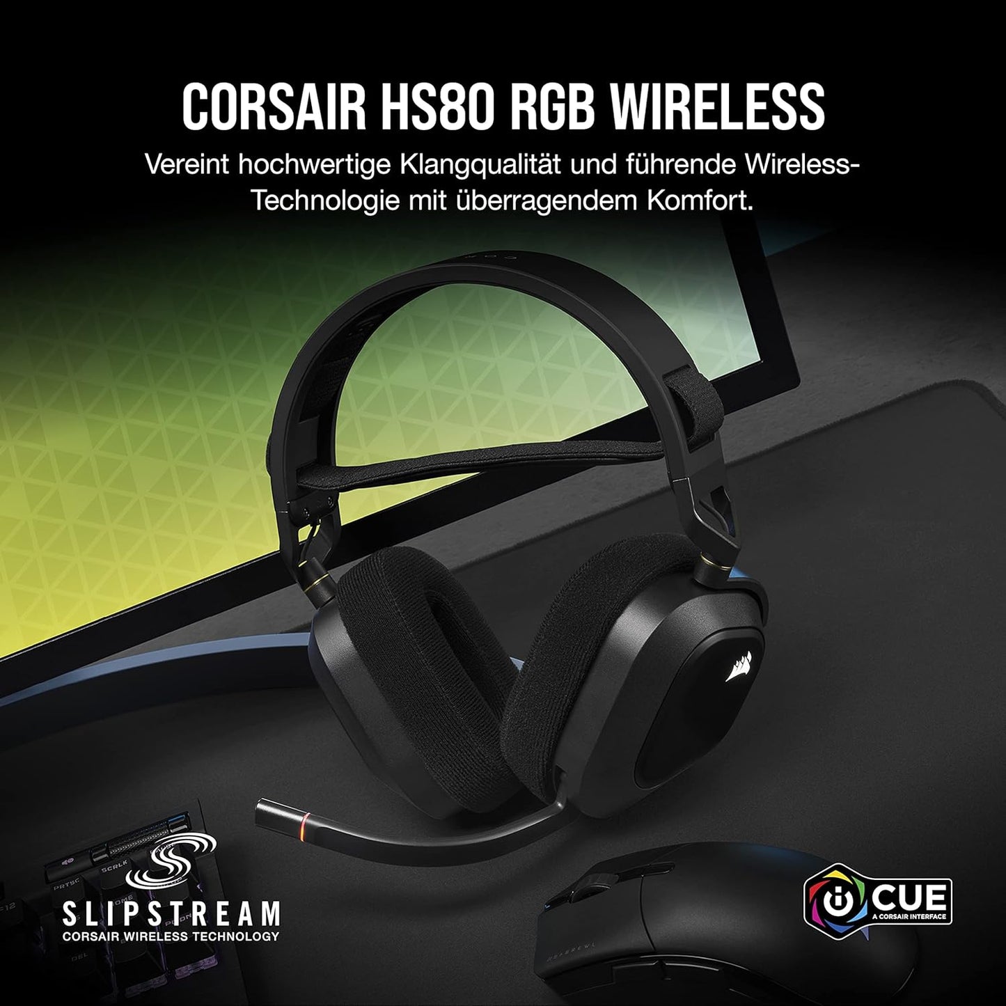 CORSAIR HS80 RGB WIRELESS Multiplattform-Gaming-Headset - Dolby Atmos - Omnidirektionales Mikrofon - iCUE-Kompatibel - PC, Mac, PS5, PS4 - Carbon