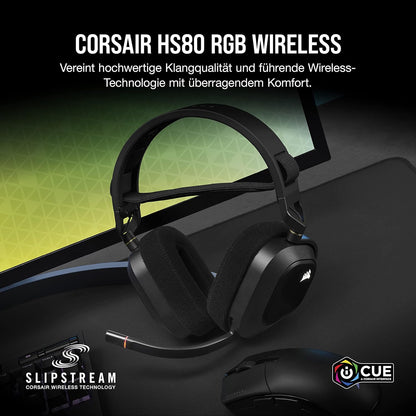 CORSAIR HS80 RGB WIRELESS Multiplattform-Gaming-Headset - Dolby Atmos - Omnidirektionales Mikrofon - iCUE-Kompatibel - PC, Mac, PS5, PS4 - Carbon
