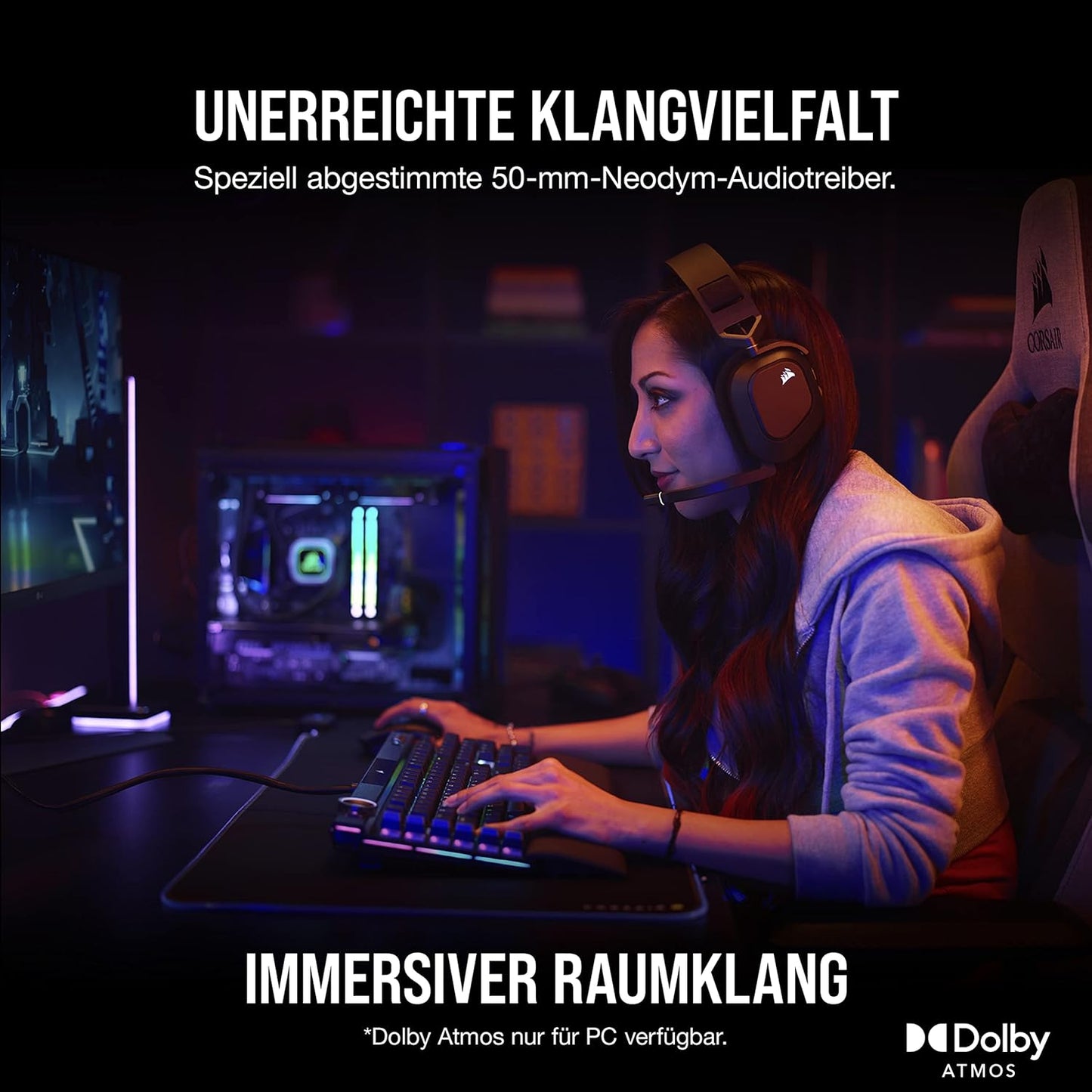CORSAIR HS80 RGB WIRELESS Multiplattform-Gaming-Headset - Dolby Atmos - Omnidirektionales Mikrofon - iCUE-Kompatibel - PC, Mac, PS5, PS4 - Carbon