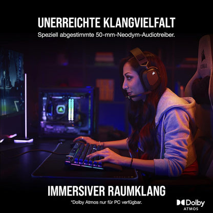CORSAIR HS80 RGB WIRELESS Multiplattform-Gaming-Headset - Dolby Atmos - Omnidirektionales Mikrofon - iCUE-Kompatibel - PC, Mac, PS5, PS4 - Carbon