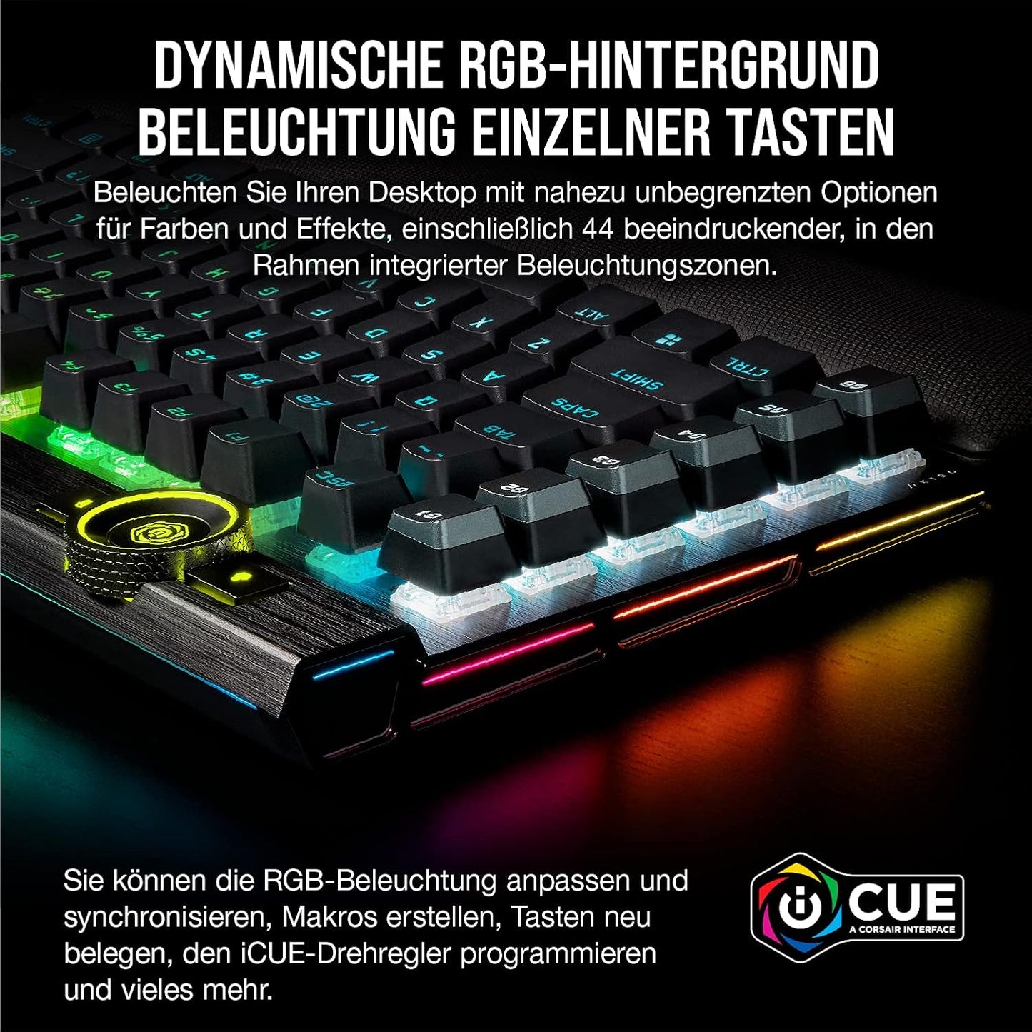 CORSAIR K100 RGB Optisch-Mechanische Kabelgebundene Gaming-Tastatur - OPX Linear-Schalter - PBT Double-Shot Tastenkappen - Elgato Stream Deck & iCUE Kompatibel - PC, Mac, Xbox - QWERTZ DE - Schwarz