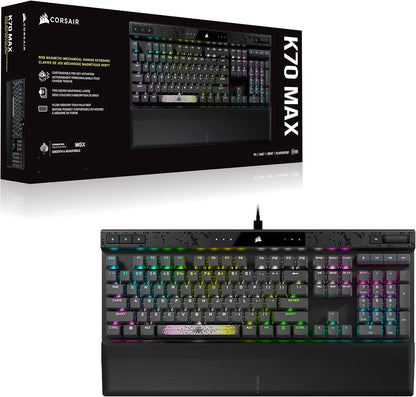 CORSAIR K70 MAX RGB Magnetisch-Mechanische Kabelgebundene Gaming-Tastatur - MGX Einstellbare Schalter, SOCD und Rapid Trigger, PBT Double-Shot-Tastenkappen, Schalldämpfung, 8000Hz, QWERTZ DE - Grau