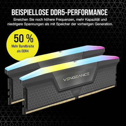 CORSAIR VENGEANCE RGB DDR5 RAM 32GB (2x16GB) 6000MHz CL30-36-36-76 1.40V AMD EXPO Intel XMP 3.0 Desktop-Arbeitsspeicher – Grau (CMH32GX5M2B6000Z30K)