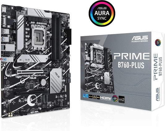 ASUS Prime B760-PLUS Intel B760 (13. und 12. Generation) LGA1700 ATX Motherboard PCIe 5.0, DDR5, 3X PCIe 4.0 M.2 Slots, 2,5 GB LAN, DP, HDMI, USB 3.2 Gen 2x2 Typ-C, Front USB 3.2 Gen 1 Type-C,