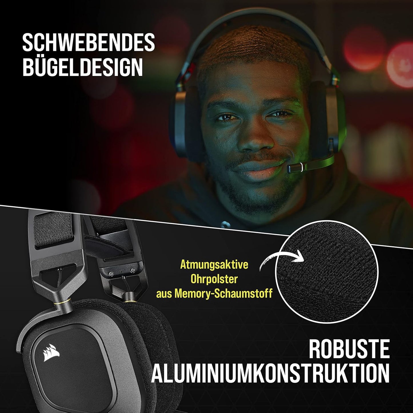 CORSAIR HS80 RGB WIRELESS Multiplattform-Gaming-Headset - Dolby Atmos - Omnidirektionales Mikrofon - iCUE-Kompatibel - PC, Mac, PS5, PS4 - Carbon