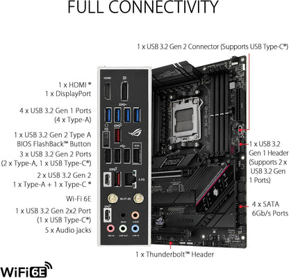 ASUS ROG STRIX B650E-F GAMING WIFI Mainboard Sockel AMD AM5 (Ryzen 7000, ATX, DDR5 Speicher, 12+2 Power Stages, USB 3.2 Gen 2x2 Typ-C, PCIe 5.0, Q-Release, WiFi 6E, Aura Sync)